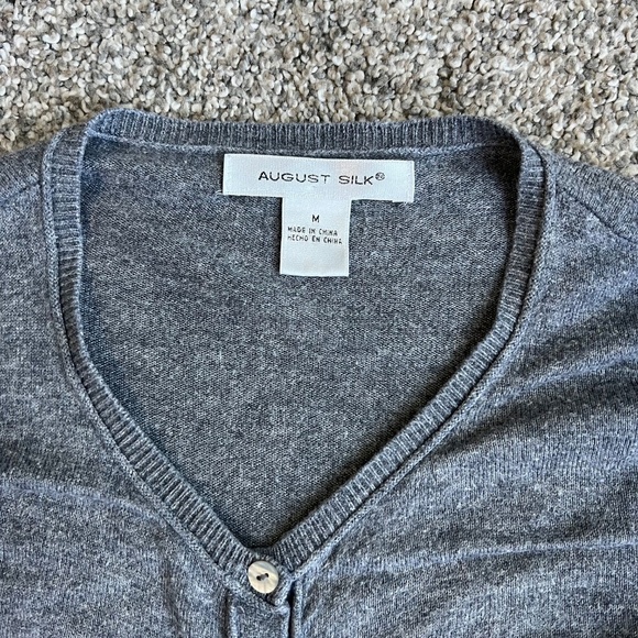 August Silk Gray Button Up Long Sleeve V Neck Cardigan, Size Medium - Picture 2 of 6